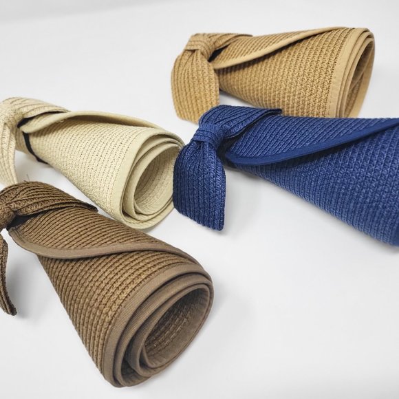 Brown Color Roll-Up Straw Hat, Summer Hat, Wide Brim Hat, Wide Brim Straw Visor - Picture 8 of 10